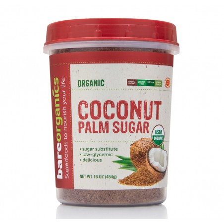 BareOrganics Coconut Palm Sugar - Zahăr din nucă de cocos