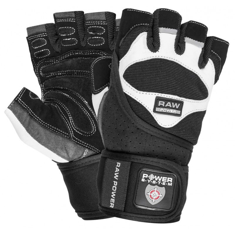 Power System Wrist Wrap Weightlifting Gloves Raw Power - White - Black - Mănuși Fitness