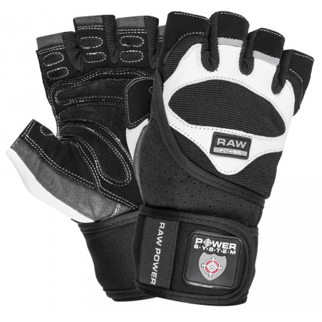 Power System Wrist Wrap Weightlifting Gloves Raw Power - White - Black - Mănuși Fitness