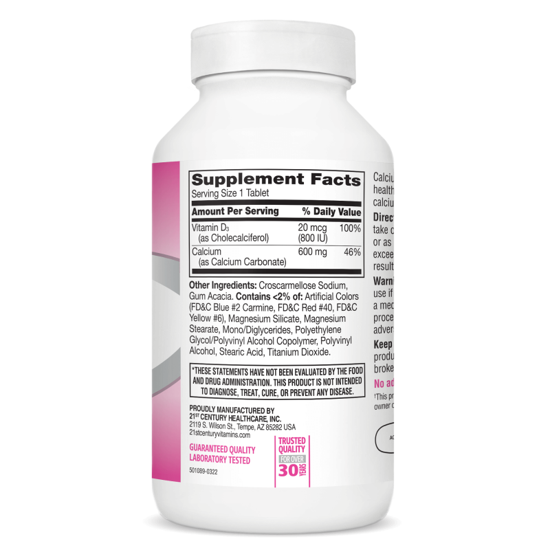 21st Century Calcium 600mg + D3 - Calciu + Vitamina D3