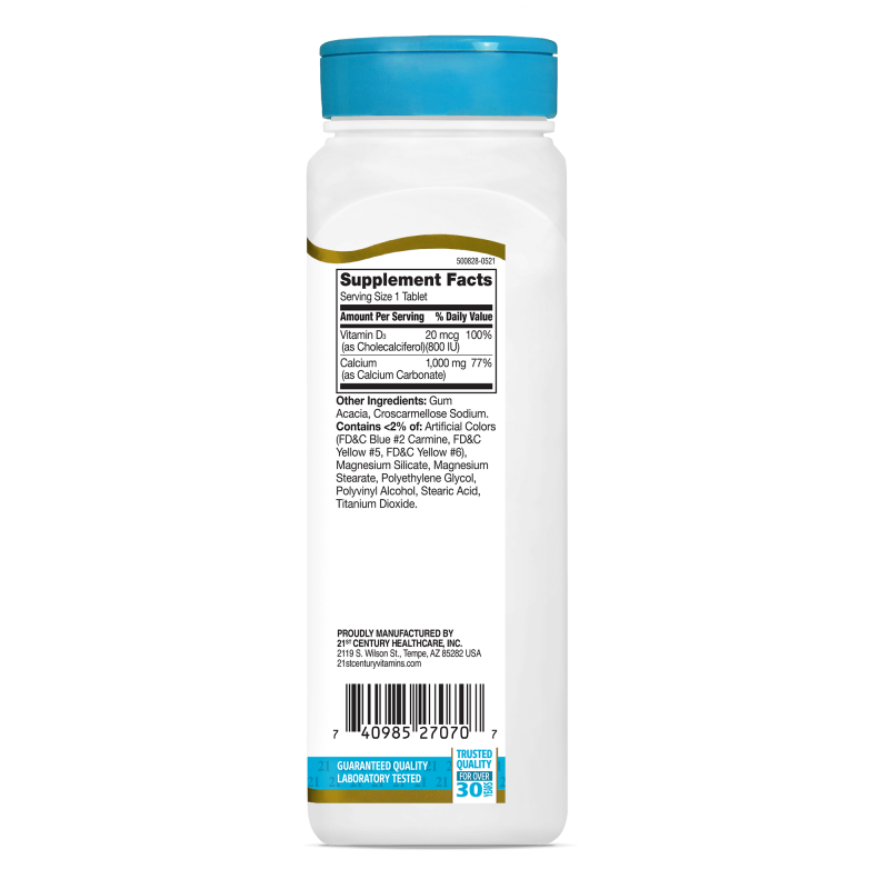 21st Century Calcium 1000mg + D3 20mcg - Calciu + Vitamina D3