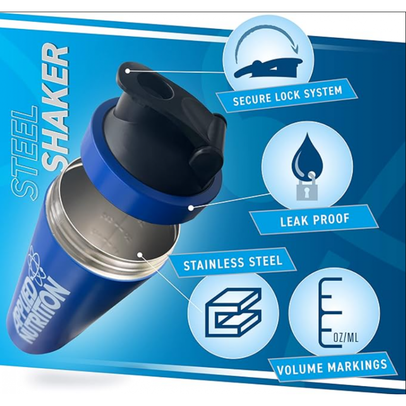 Applied Nutrition Stainless Steel Shaker - Blue - Agitator De Metal