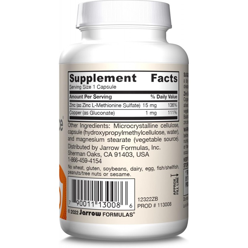 Jarrow Formulas Zinc Balance® 15mg (L-Methionine Sulfate)