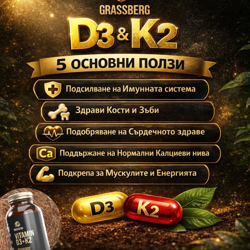 Grassberg Vitamin D3 + K2 - Vitamina D3 + K2