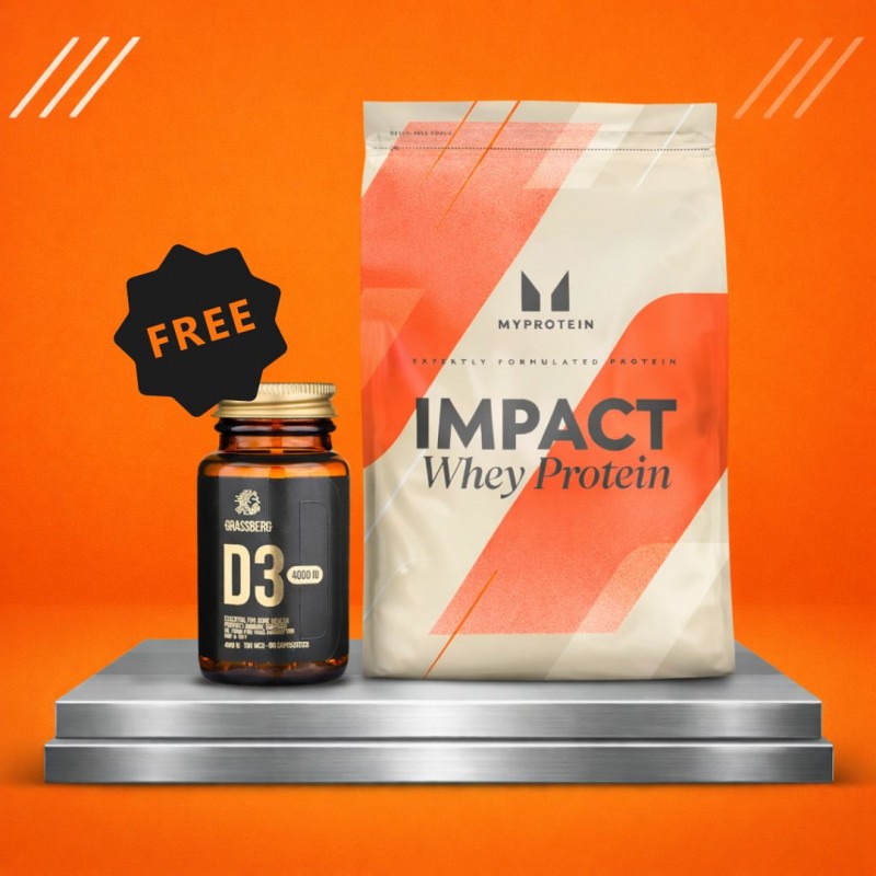1+1 FREE - Grassberg Vitamin D + Myprotein Impact Whey Protein Small