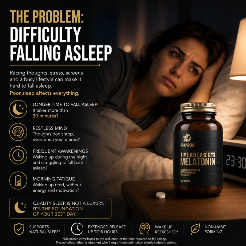 Melatonină 4 mg cu Eliberare Prelungită | Grassberg