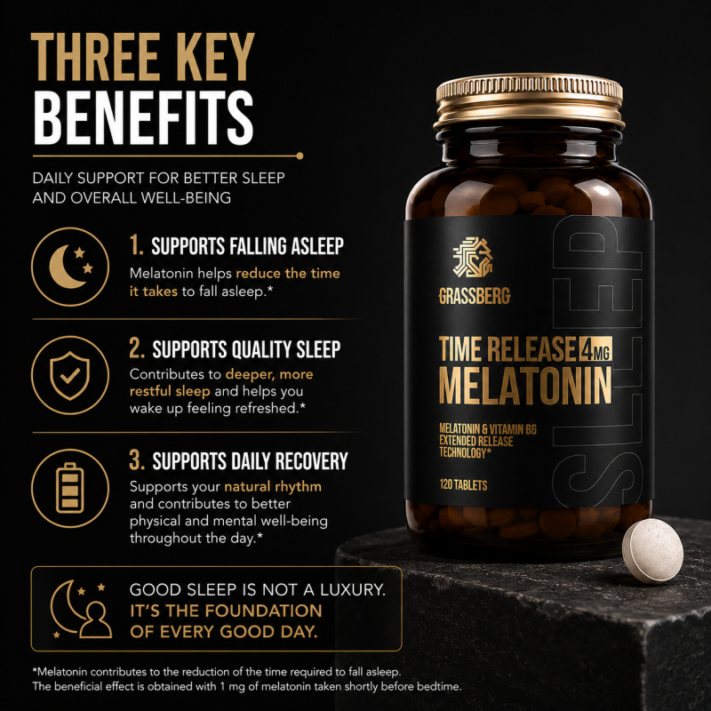 Melatonină 4 mg cu Eliberare Prelungită | Grassberg