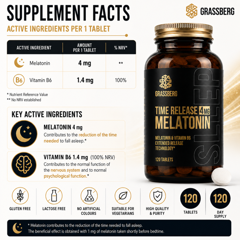 Melatonină 4 mg cu Eliberare Prelungită | Grassberg