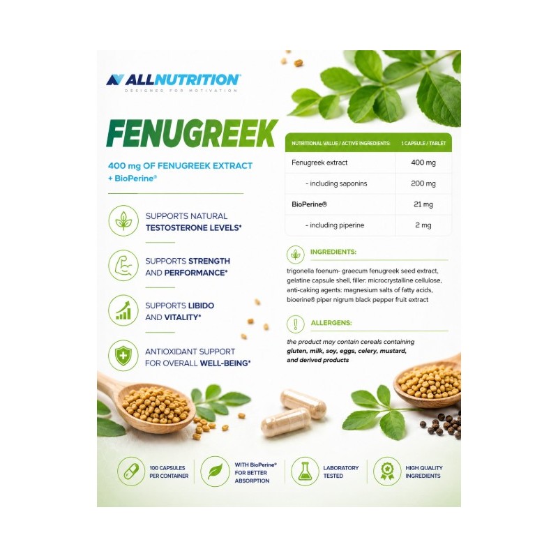 AllNutrition Fenugree | Extract de schinduf cu BioPerine®