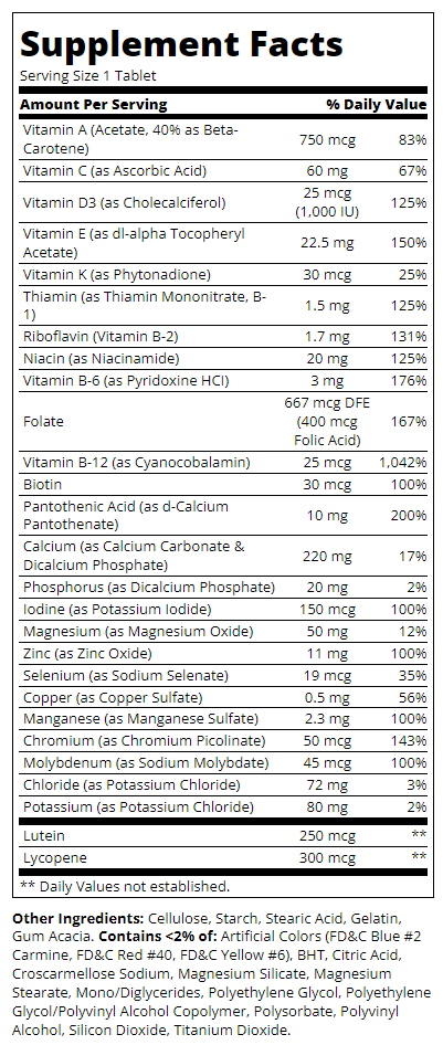 Continutul: 21st Century Sentry Senior Multivitamin & Multimineral - Multivitamine și Multiminerale