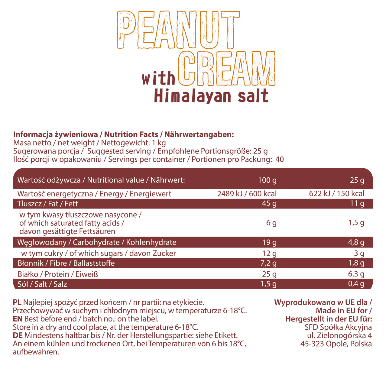 Conținutul - AllNutrition Peanut Cream Himalayan Salt