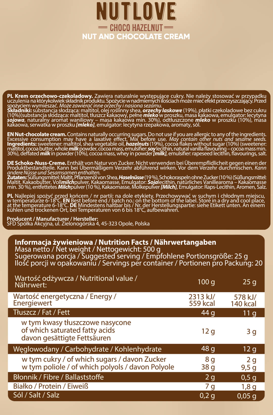 Continutul - AllNutrition Nutlove Choco Hazelnut
