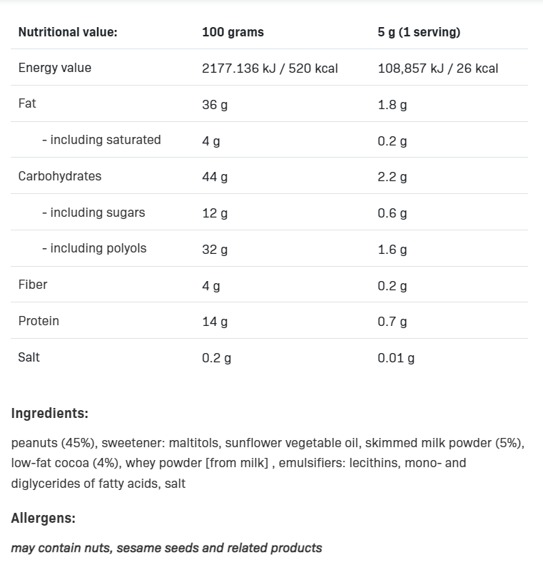 Continutul: Allnutrition NutLove Sos - Crunch - Sirop dietetic