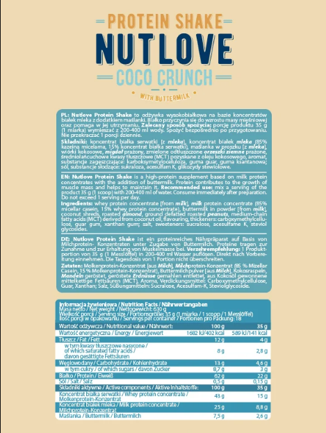 Continutul - AllNutrition Nutlove Protein Shake 630g Coco Crunch