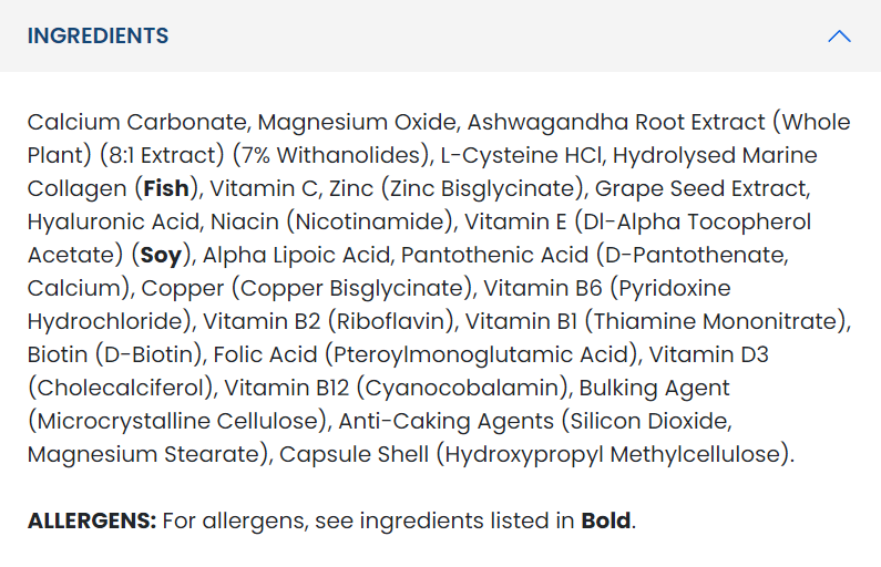 Continutul: Applied Nutrition Hair, Skin & Nails - Vitamine pentru păr, piele și unghii 2