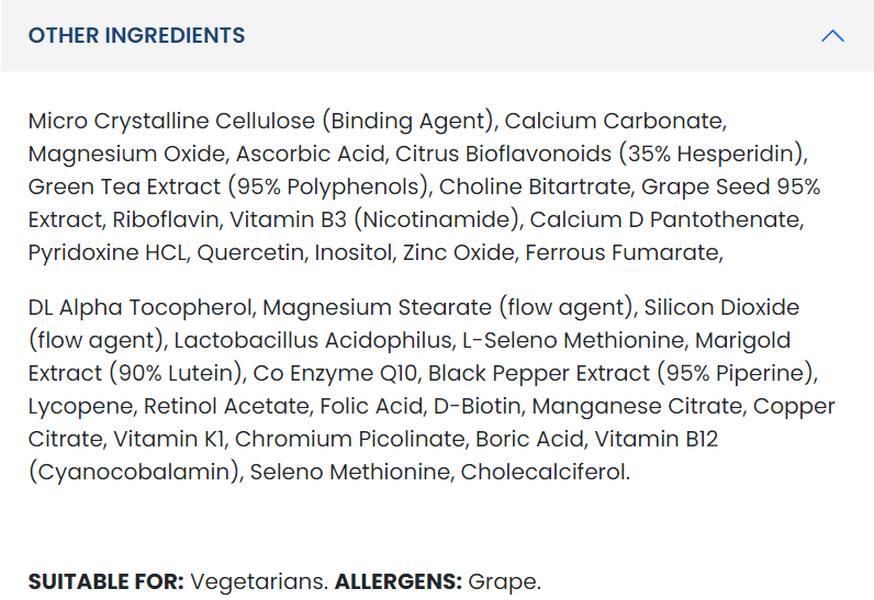 Continutul: Applied Nutrition Multi-Vitamin Complex 2