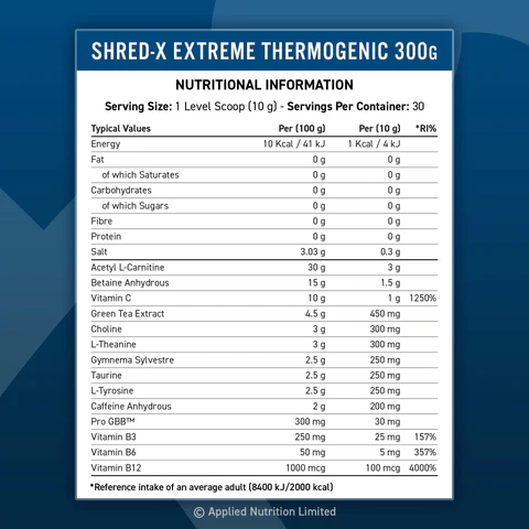 Continutul: Applied Nutrition Shred-X Extreme Termogenic Fat Burner