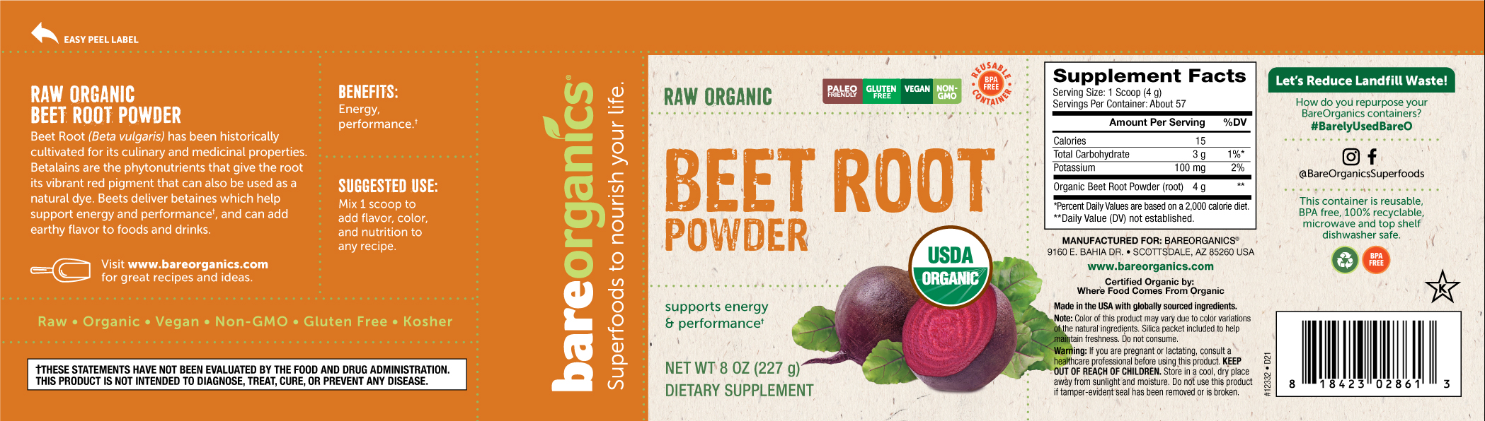 Continutul - BareOrganics Beet Root Powder
