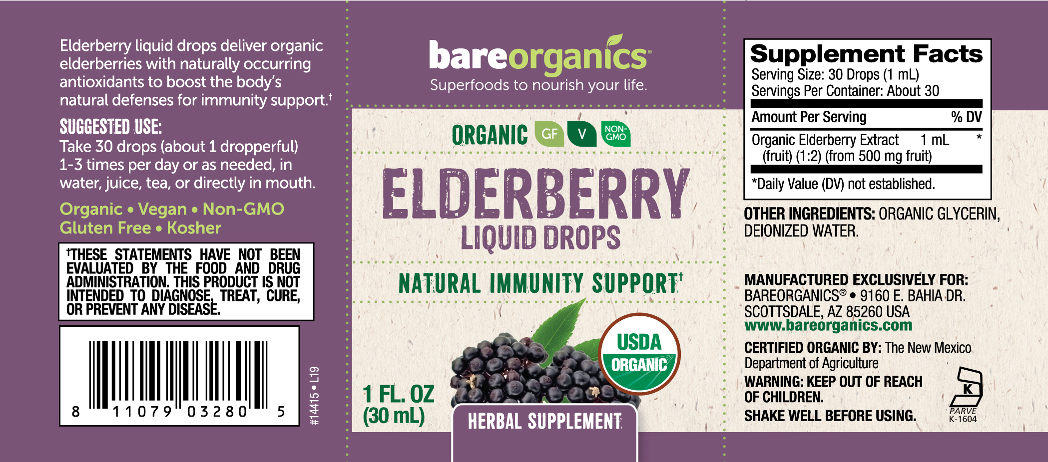 Continutul - BareOrganics Elderberry Liquid Drops