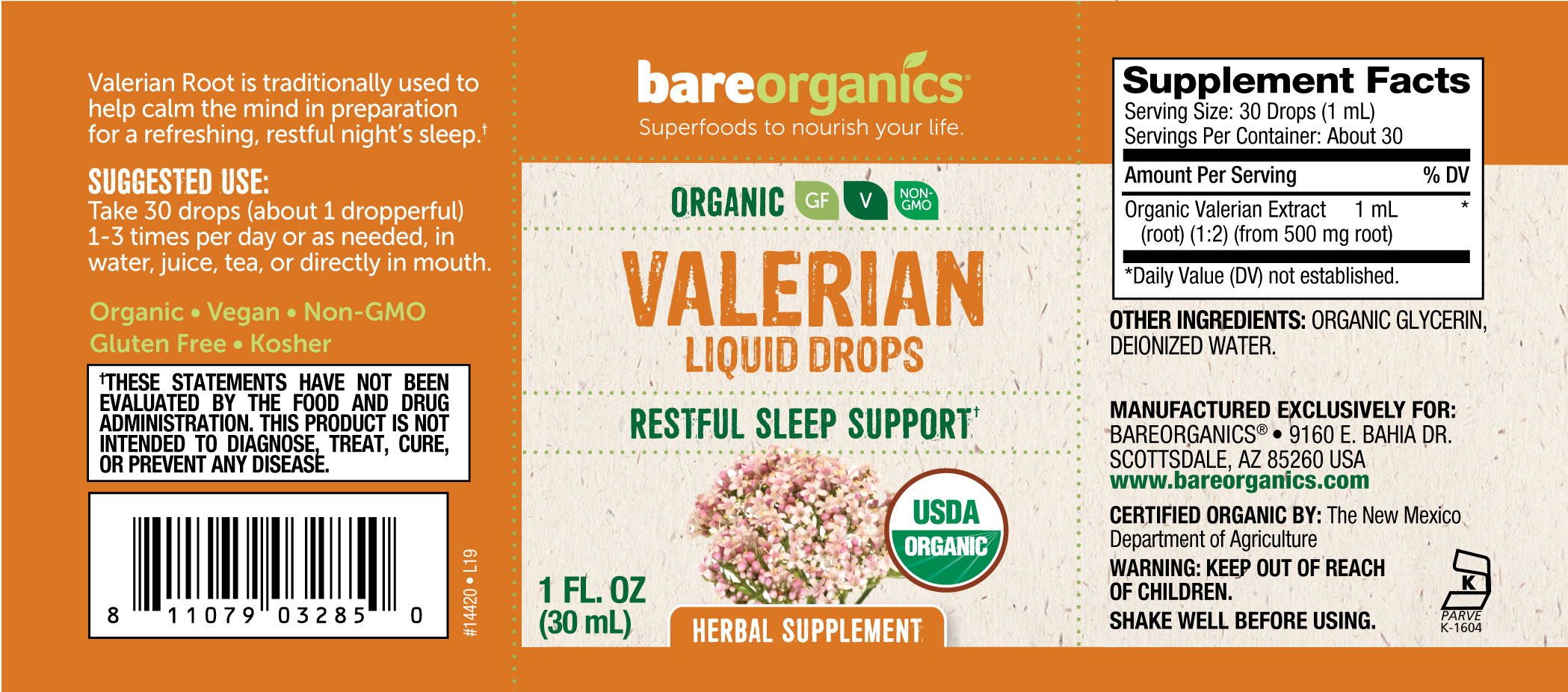 Continutul - BareOrganics Valerian Liquid Drops
