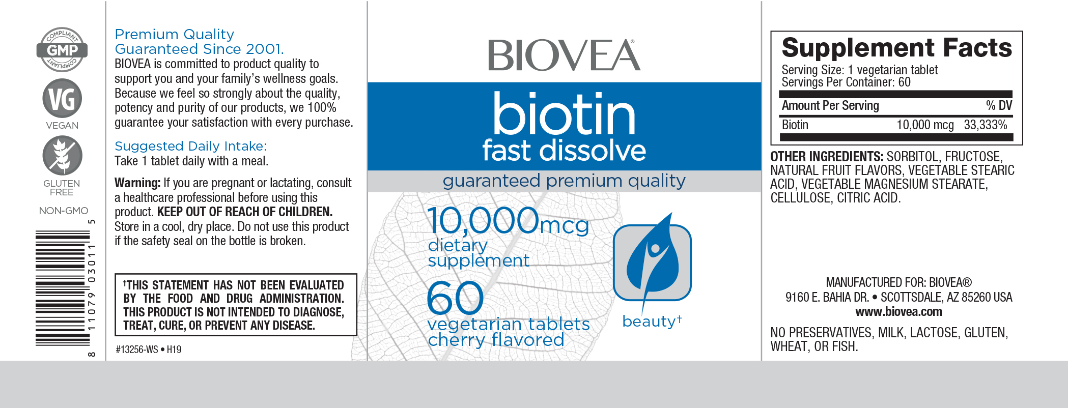 Continutul - Biovea Biotin 10K Fast Dissolve 60 tabs Cherry