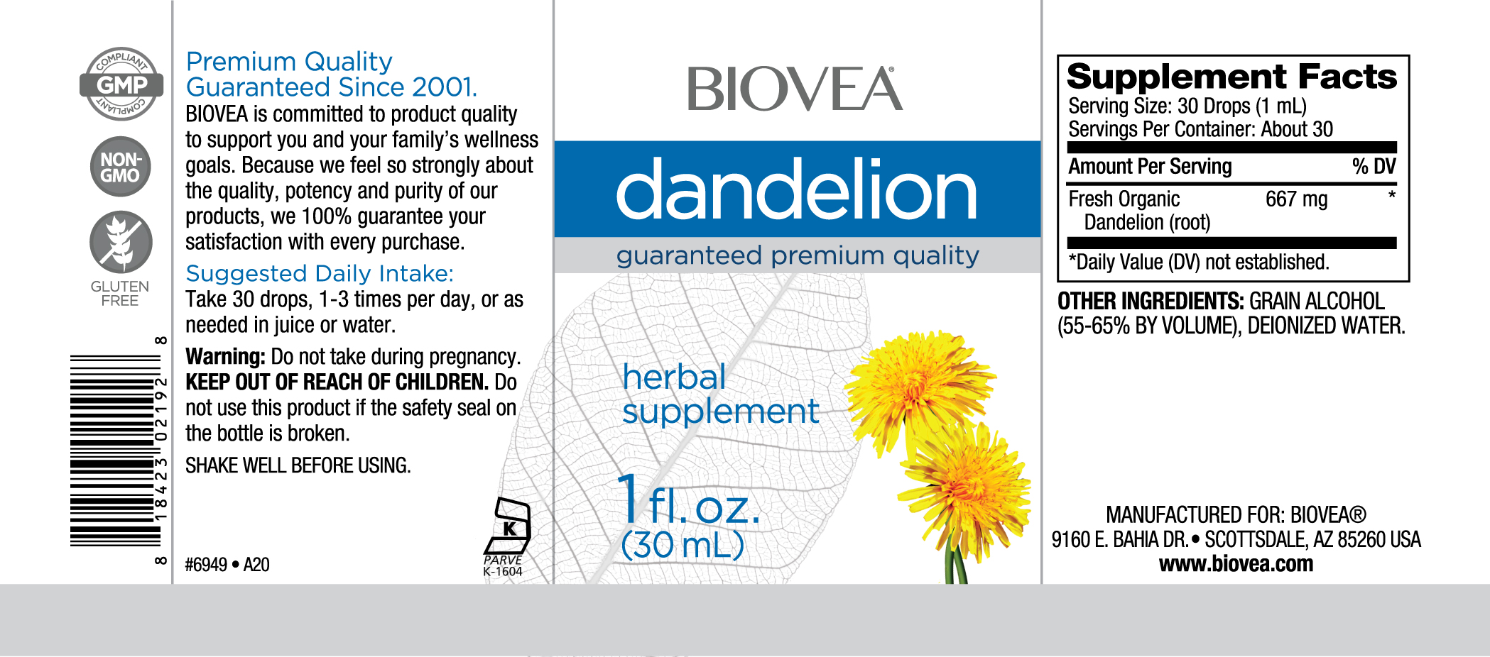 Continutul - Biovea Dandelion Liquid Drops 30ml