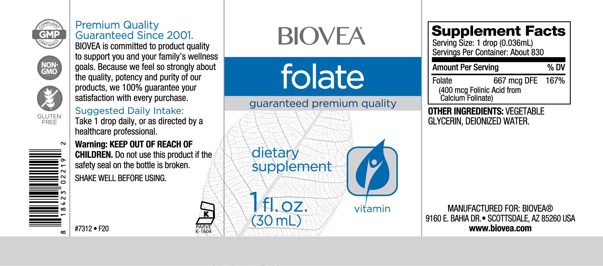 Continutul - Biovea Folate Liquid Drops 30ml