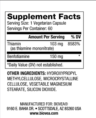 Continutul - Biovea Benfotiamine