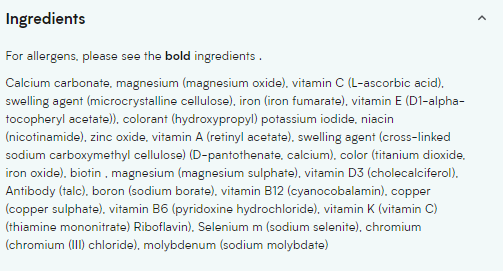 Continutul - Myprotein A-Z Multivitamin 90 tabs 2