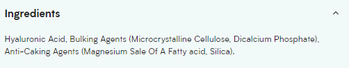 Continutul - Myprotein Hyaluronic Acid