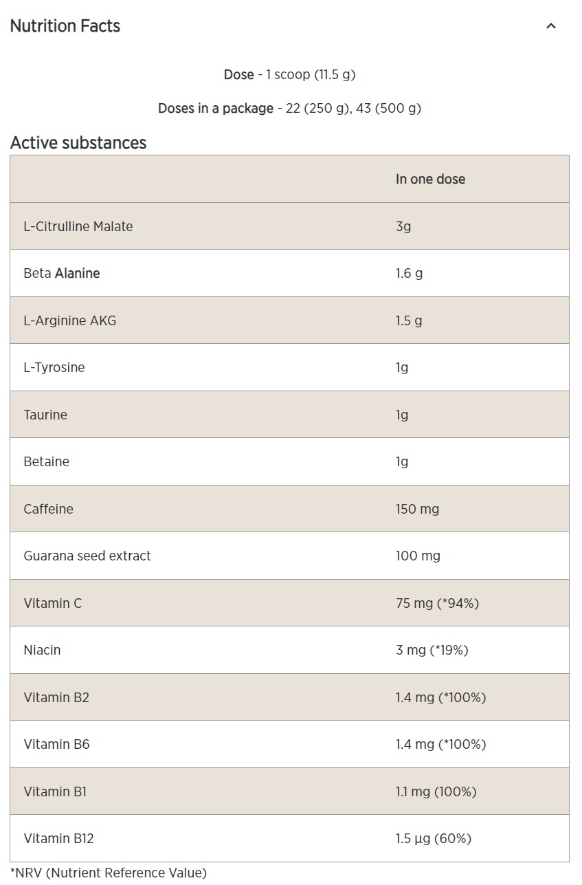 Continutul: Myprotein Pre-Workout
