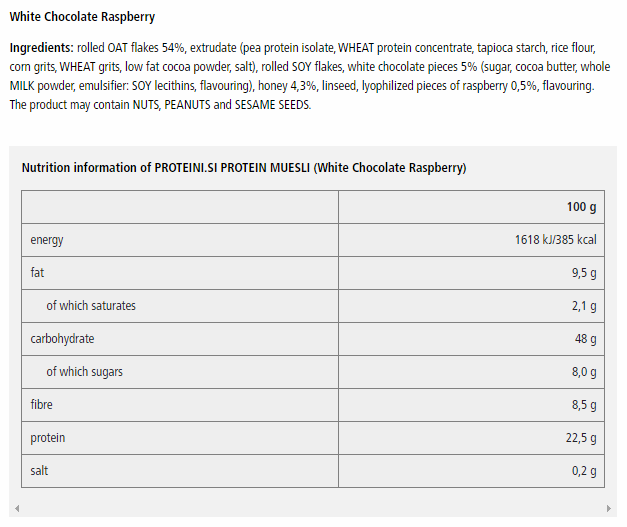 Continutul - Proteini.SI Protein Muesli 2