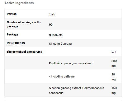Continutul - SFD Ginseng Guarana