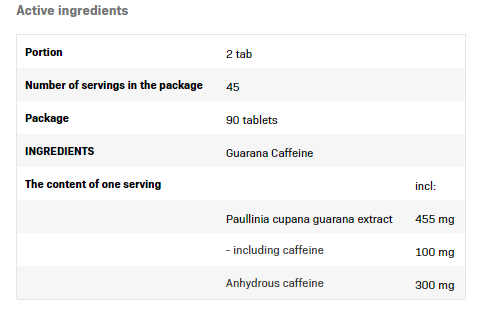 Continutul - Guarana Caffeine